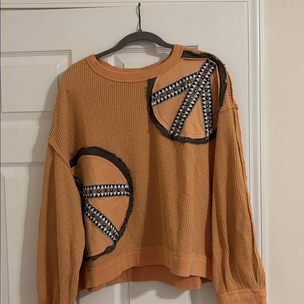 Embellished Peach Waffle Knit shirt with Studded Patch - Picture 2 of 4